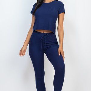 Women's 2 Piece Sets: Short Sleeves Top & Leggings Set,